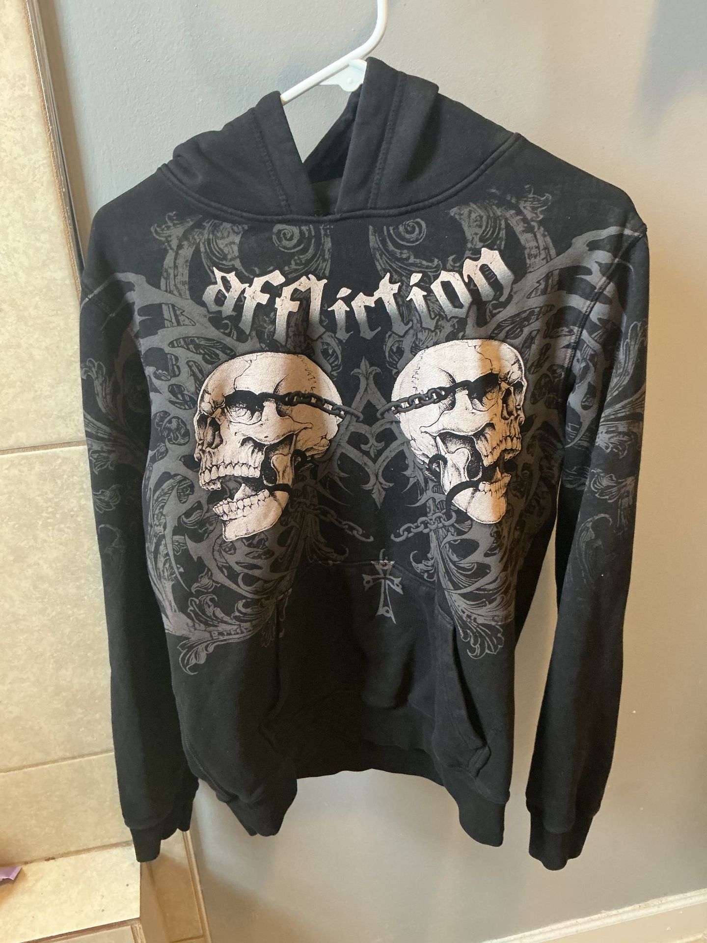 Affliction men's black and grey hoodie