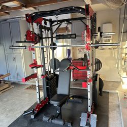 Smith Machine 200 | Adjustable Bench | 245lb Cast Iron Olympic Weights | 7ft Olympic Bar | Fitness | Gym Equipment | FREE DELIVERY/INSTALLATION 🚚 🛠️