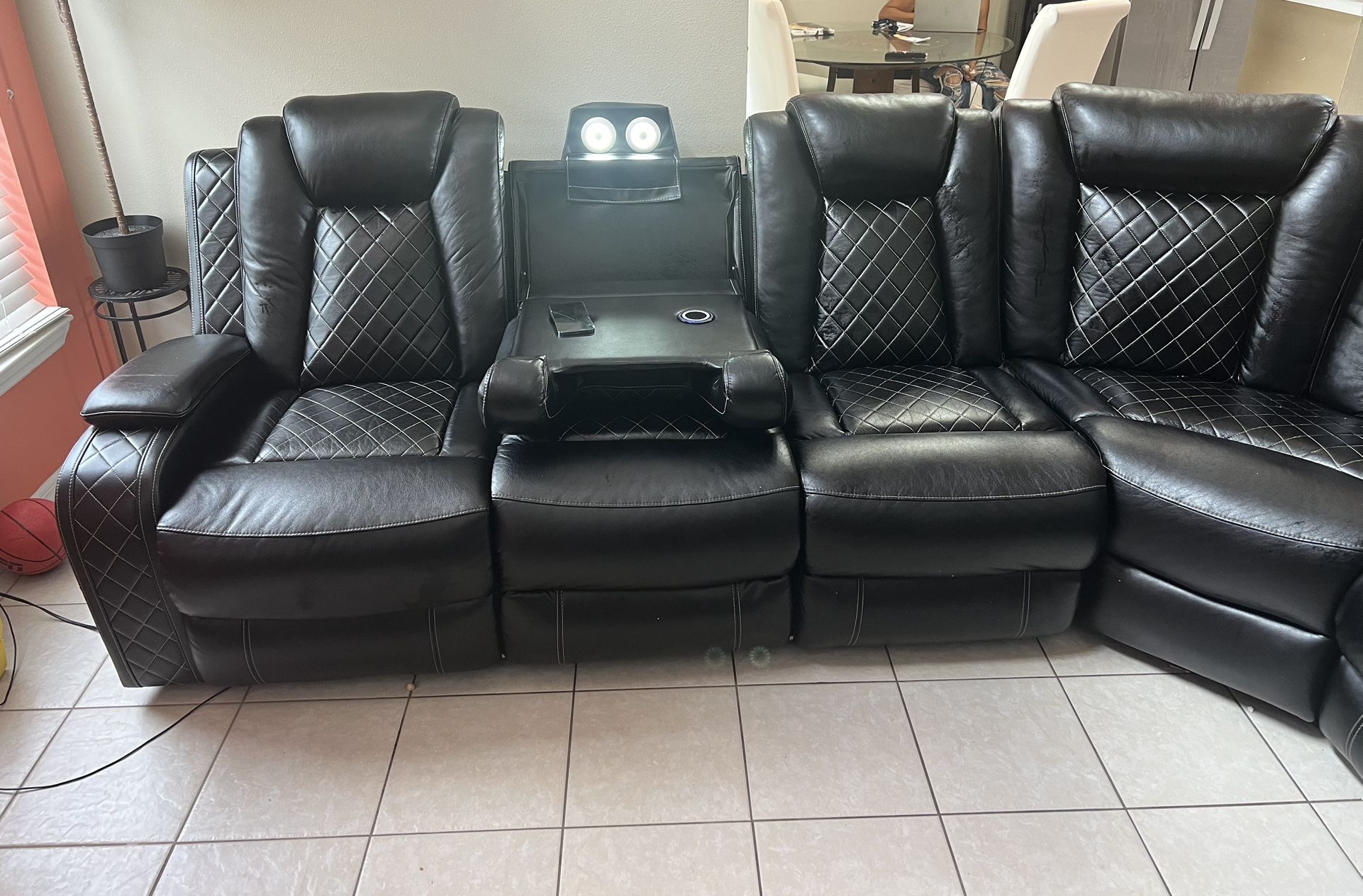 Leather Sectionals & Fireplace