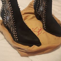 Christian Louboutin-Studed Suede Booties 