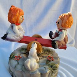 Vintage Raggedy Ann and Andy See-Saw Music Box That Plays Rock-A-Bye-Baby