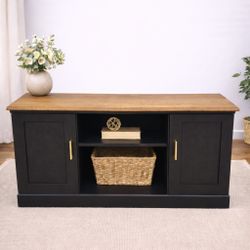 Modern Black Console Table & Storage Cabinet With Wood Top