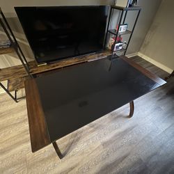 Wood Desk With Glass Top