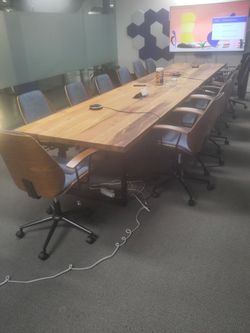 16x Matching Brand New Office Chairs Custom Made Designer Wooden Moulded Ply Plywood Soft Royal Blue Padded Upholstered  Seat And Back Conference