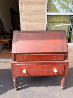 Antique Wooden Drop-Front Secretary Desk