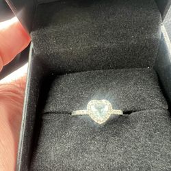 Aquamarine Heart Ring Diamonds Sterling Silver