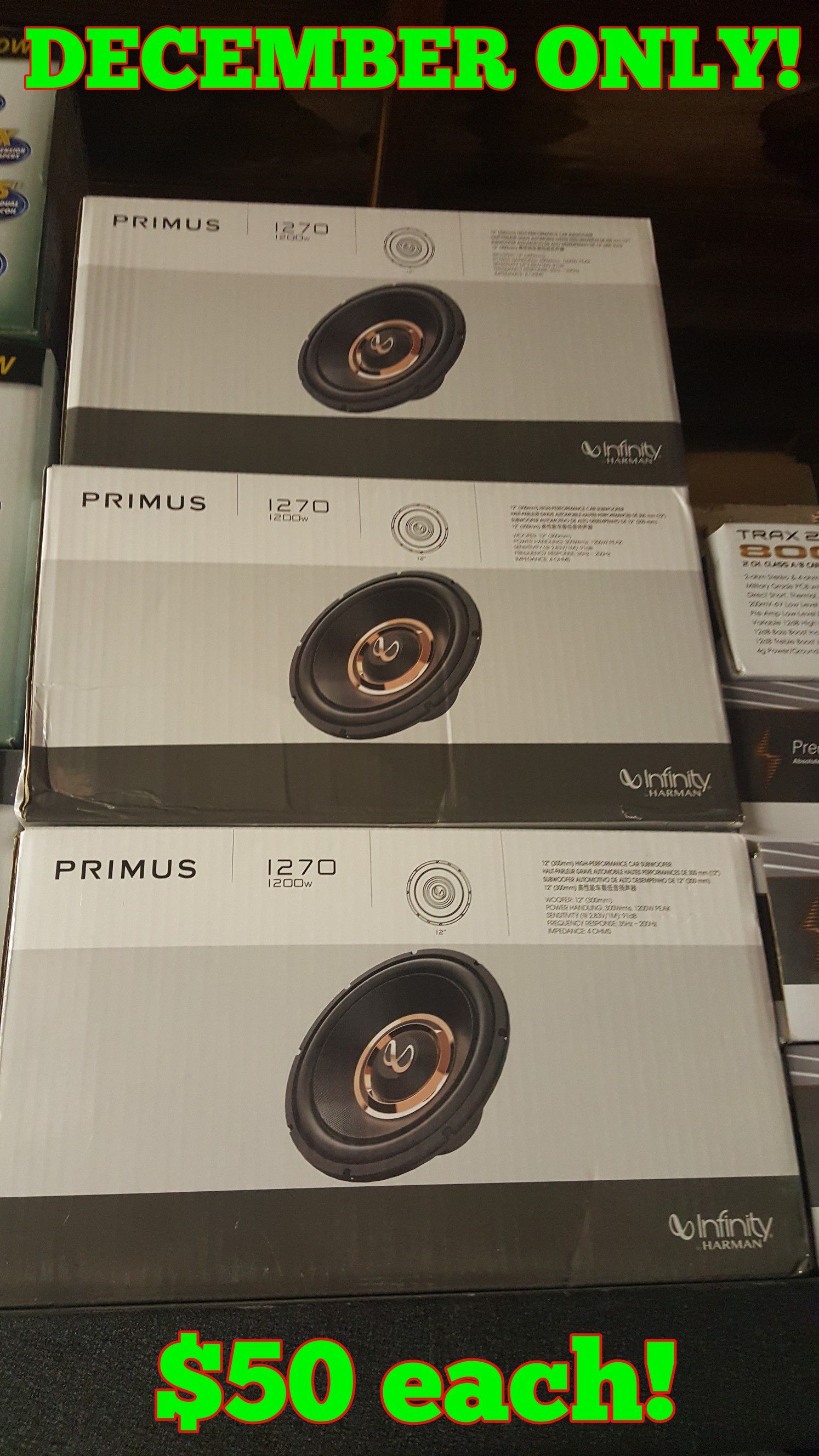 12 inch Infinity Subs $50 each this month only
