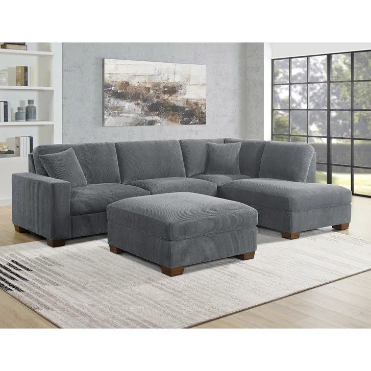 Thomasville Artesia Corduroy Fabric Sectional with Ottoman