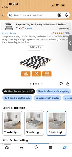Snaye California King Metal Box Spring 5 Inch