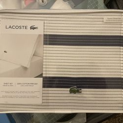Brand New Lacoste 100% Cotton Percale Queen Sheet Set