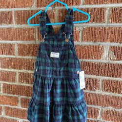 Oshkosh B'Gosh Green Plaid Skirt Overall Dress Girls Size 3t Toddler Kids