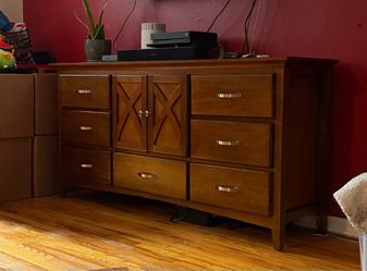 Wood Dresser with Drawers and Cabinet