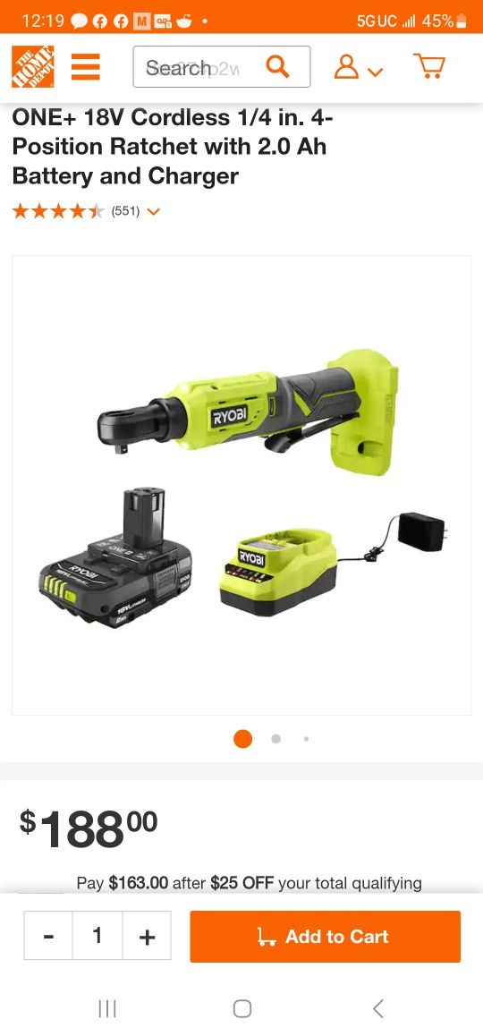 Ryobi 18v 4 Position Ratchet Battery And Charger