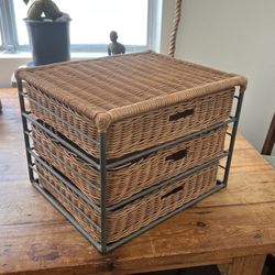 Tabletop Storage with Rattan Drawers, Iron Frame