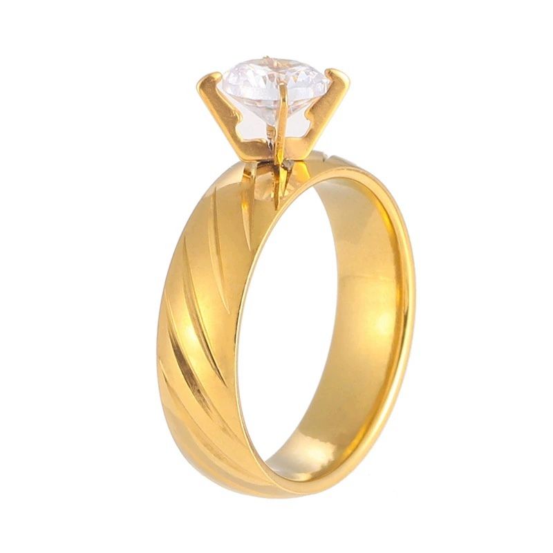 New couple's pair of rings featuring diamond and zirconia patterned titanium steel. Men's and women's stainless steel diamond rings.