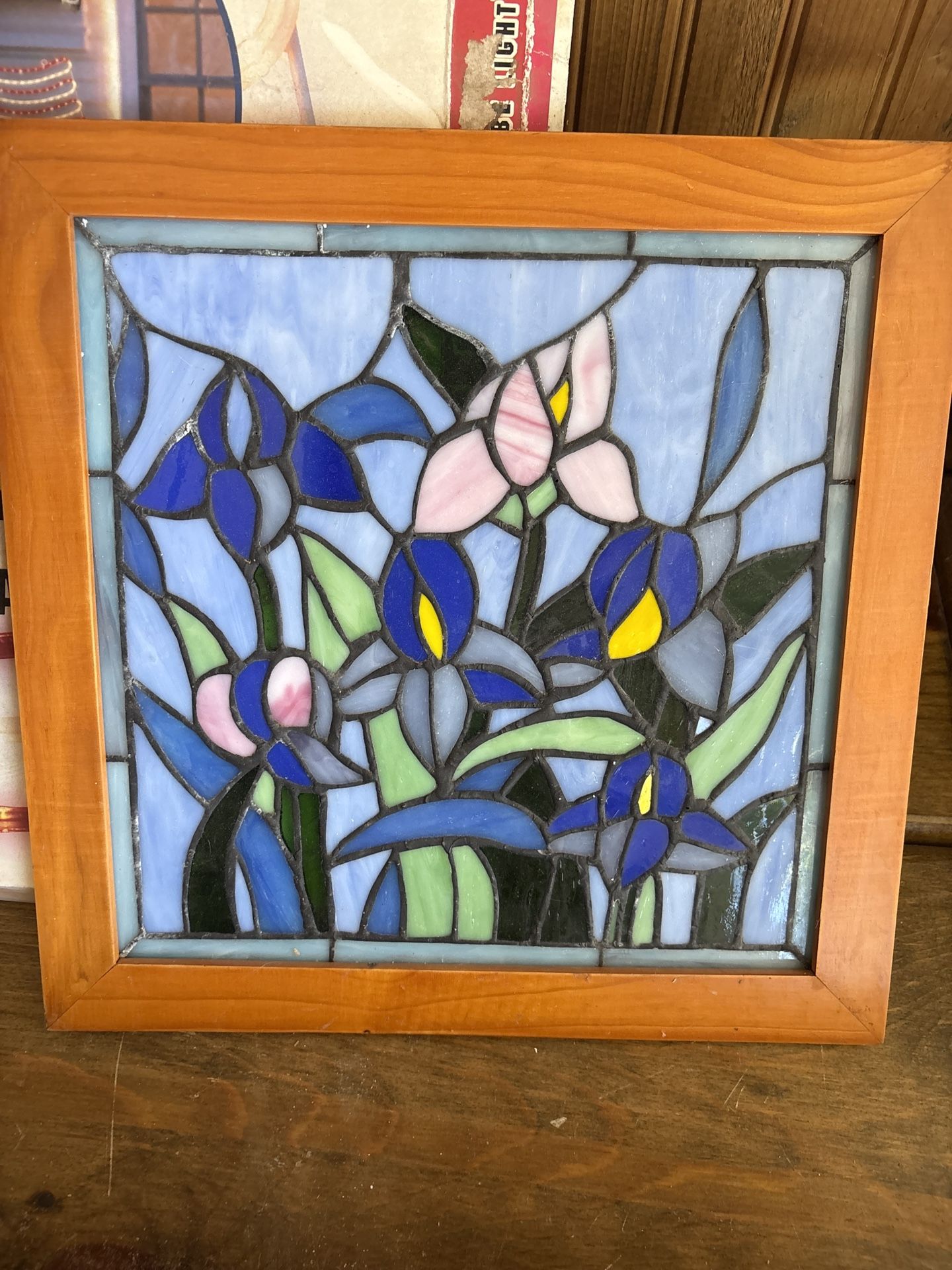 12”x12” Framed Floral Stained Glass
