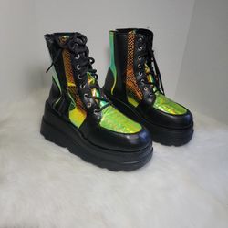 Iridescent Gothic, Heavy Metal, Streetwear Platform Boots Size 10.5