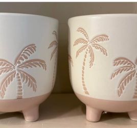 Brand New Ceramic Palm Tree Footed Planters Set of 2
