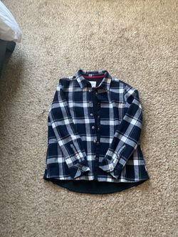 Navy Plaid Flannel Snap-Button Shirt jacket