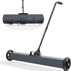 24-Inch Magnetic Sweeper with Wheels, Rolling Magnetic Sweeper Quick Release Latch & Adjustable Long Handle, Magnetic Pickup Tool to Pick Up Nails, 33