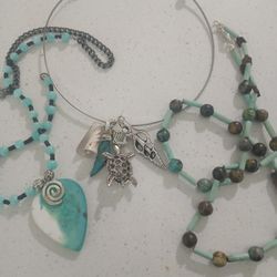 Gorgeous TEAL PENDANT BLUE GEM BEAD NECKLACE SILVER INFINITY SEA CHARMS CHOKER BLUE GEMS & ONYX NECKLACE ALL HANDMADE