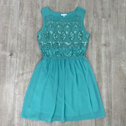 Jun & Ivy (Francesca’s) Blue Sparkle Beaded A-Line Dress, M, NWT