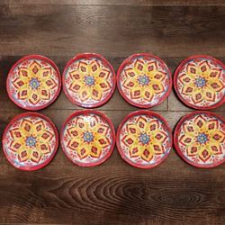 Melamine Plates 9” Multi Colored Rustic Set Of 8, great condition, dishwasher top shelf 