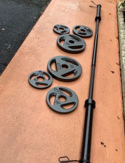 Olympic 2inch barbell with plates 25x2 10x2 5x2