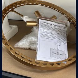 New 18.5 in. 5-Light Glossy Brass Drum Crystal Glass Semi-Flush Mount with No Bulbs Included