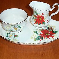 Royal Albert cream and sugar on tray