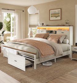 King Bed Frame with Storage Headboard