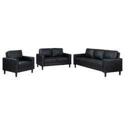 🖤 New Black Faux Leather 3-Piece Sofa Set