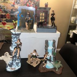 PLAYMATES 1999-00 TombRaider Lara Croft Figure Playsets x5 (no boxes/collector kept/good cond)