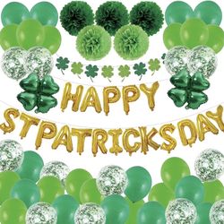 St. Patrick's Day Party Decoration Set - Irish Green Lucky Latex Balloon Decor Shamrock Four Leaf Clover Banner for Irish Day Party Supplies (70PCS)