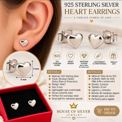 925 Sterling Silver Heart Stud Earrings