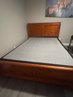 🛏️ Solid Wood Bedroom Set – Bed Frame & Headboard