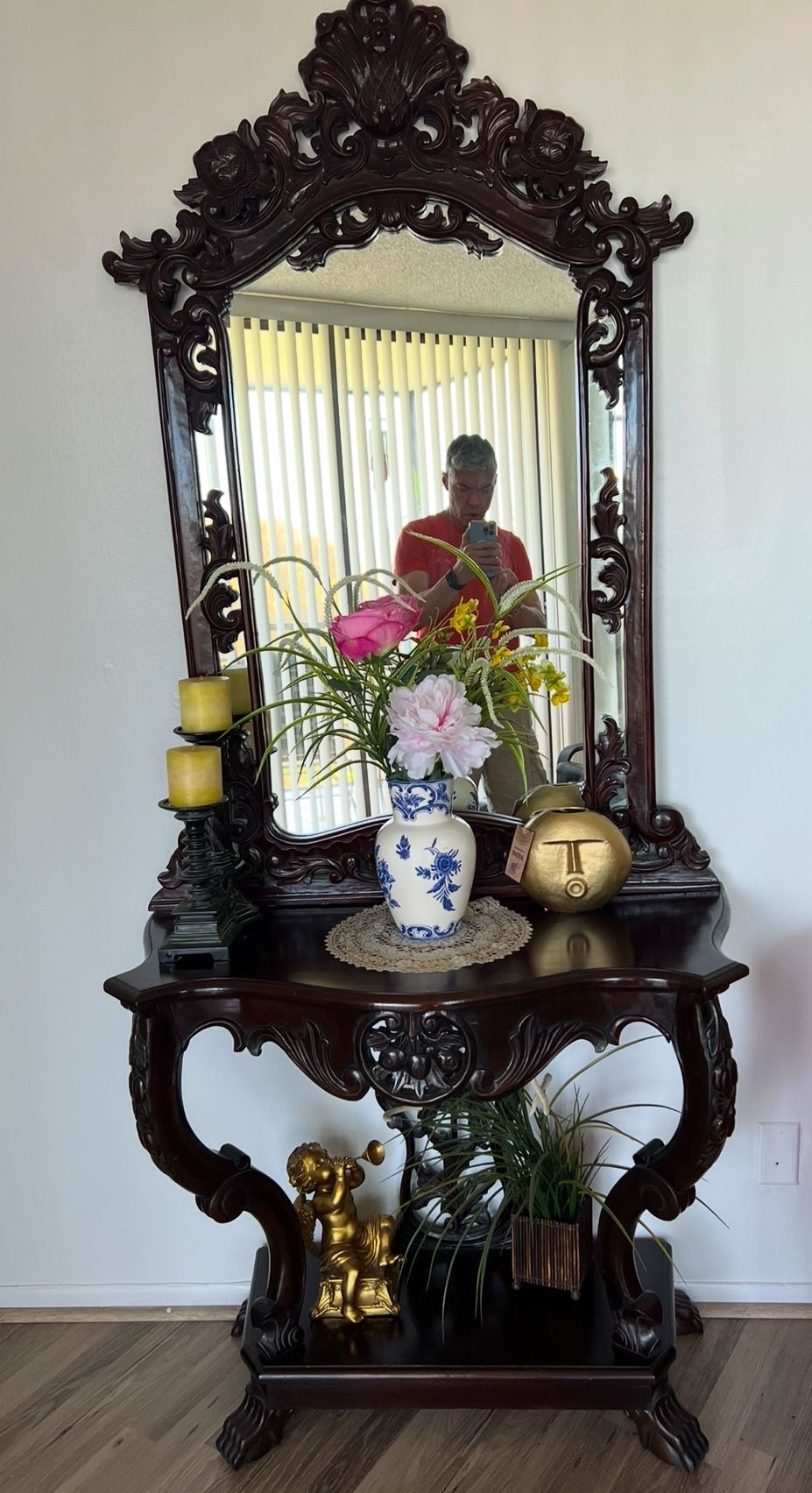 Wall Console mahogany Wood Table With A Mirror