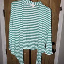 Chico’s green & white striped  cardigan Size 1