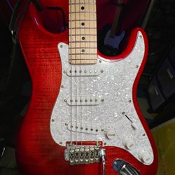 Indio Cali DLX Flamed Maple Top Electric Guitar - Trans Red, With Gig Bag, Strap and stand