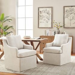 230 VKNOW Upholstered Dining Chairs Set of 2, Modern Kitchen Chairs Dinner Chairs with 4 Casters, Chenille Armchair for Bedroom Reading Room Living Ro