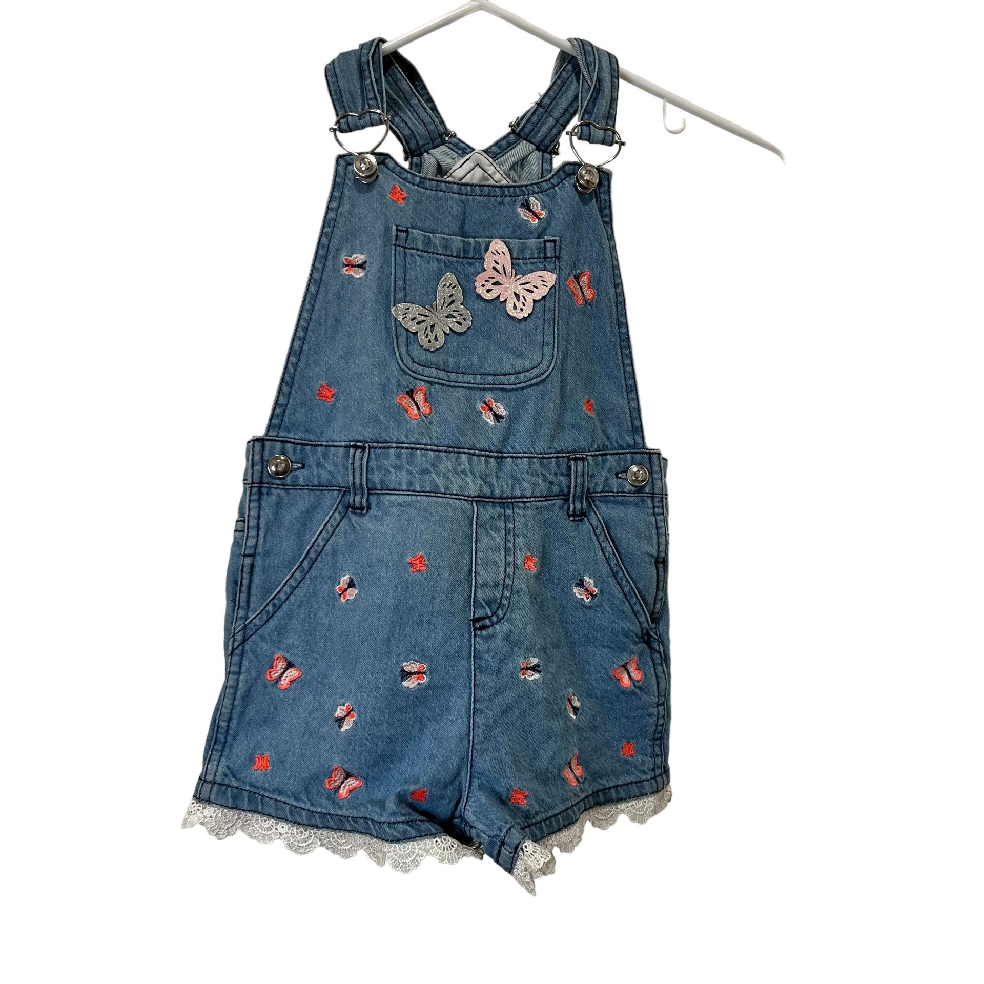 Butterfly Embroidered Blue Denim Butterfly Overalls Girls Sz 6X