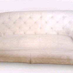 92" Off White Tufted Embossed Fabric Couch