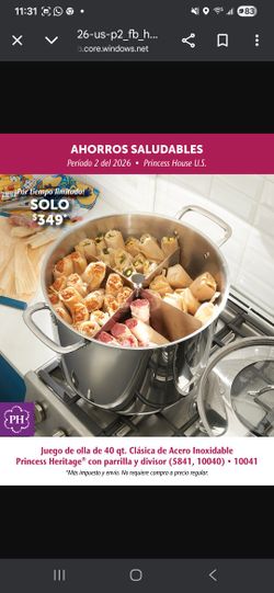 OLLA 40 QUARTOS CON PARRILLA Y DIVISOR DE TAMALES NUEVA 