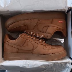 Nike mens Air Force 1 Low Supreme Logo & Laces, Flax-gum Light Brown (New) Size 11 Mens w/ Original Box