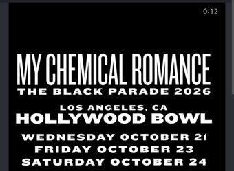 My Chemical Romance at Hollywood Bowl Oct 23, 2026