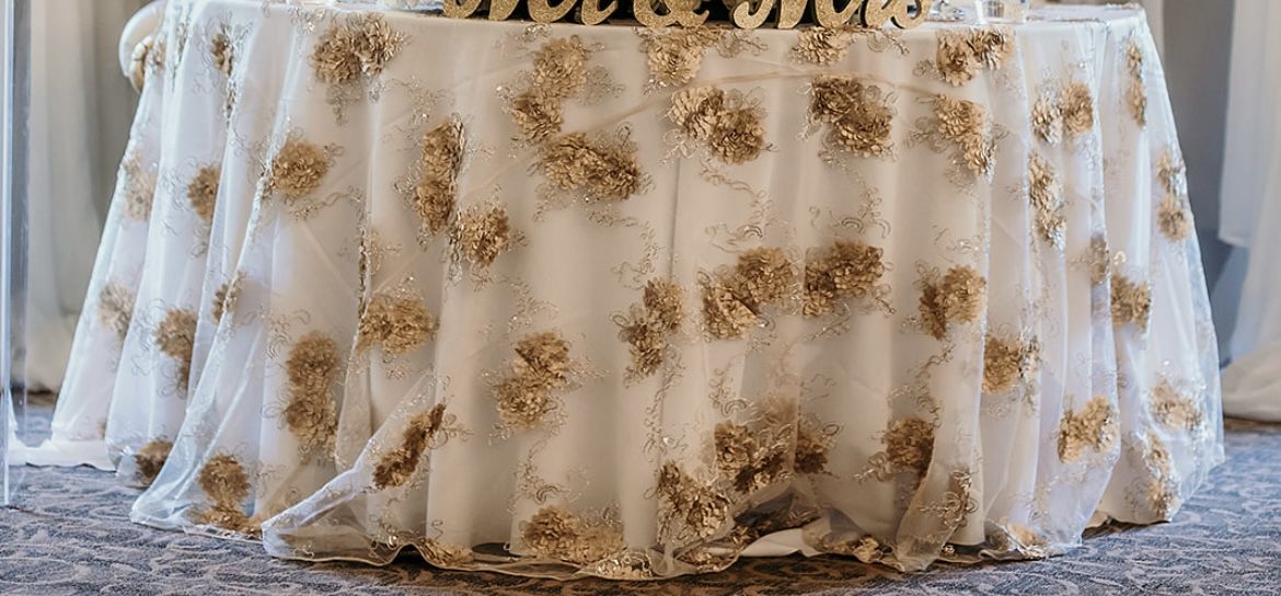 Champagne embroidered lace table Overlay