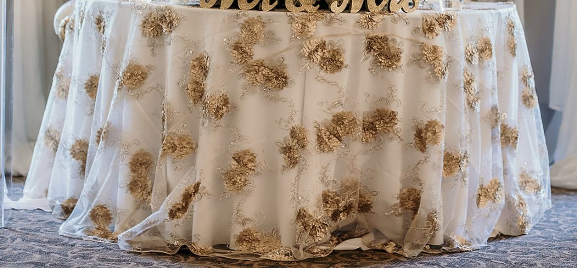  Champagne embroidered lace table Overlay 