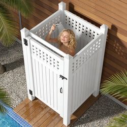 Outdoor Shower Enclosure, Rust-Proof Engineering Grade PVC Privacy Shower Station, Outdoor Shower Easy DIY Assembly for Pool, Beach, Backyard,81'' H x