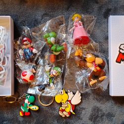 Super Mario Stickers,Small Figures and Keychains lot 
