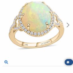 Certified & Appraised Luxoro 10K Gold AAA Opal & Diamond Ring - Sz 8
